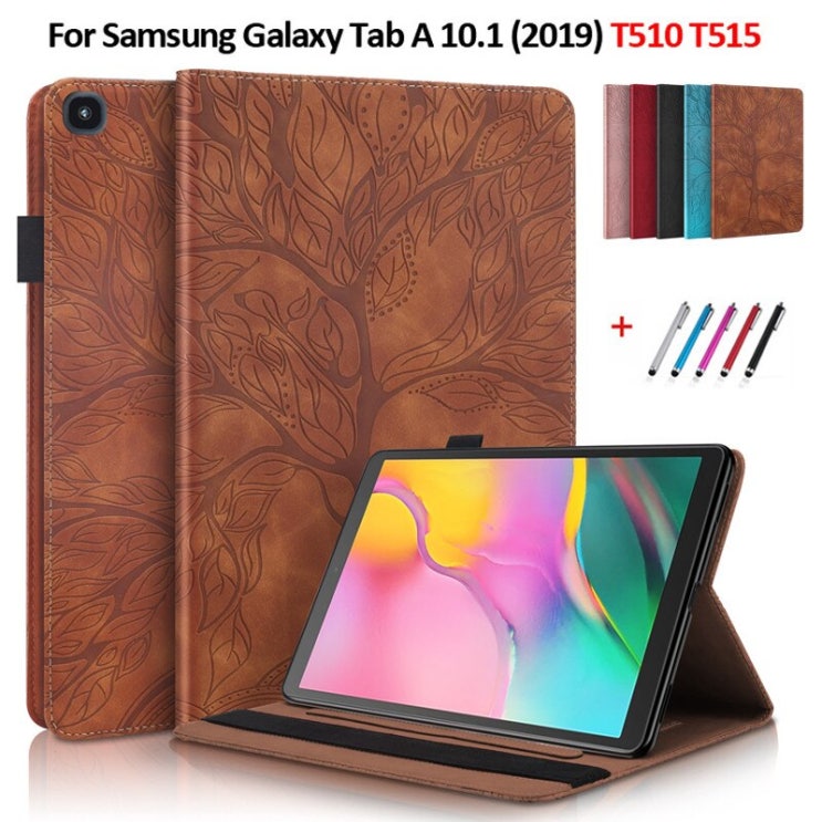 선택고민 해결 Funda 용 태블릿 커버 삼성 갤럭시 탭 A 10 1 2019 케이스 T510 T515 갤럭시 TabA 10.1 2019 케이스 용 엠보싱 트리 플립 스탠드 커버|