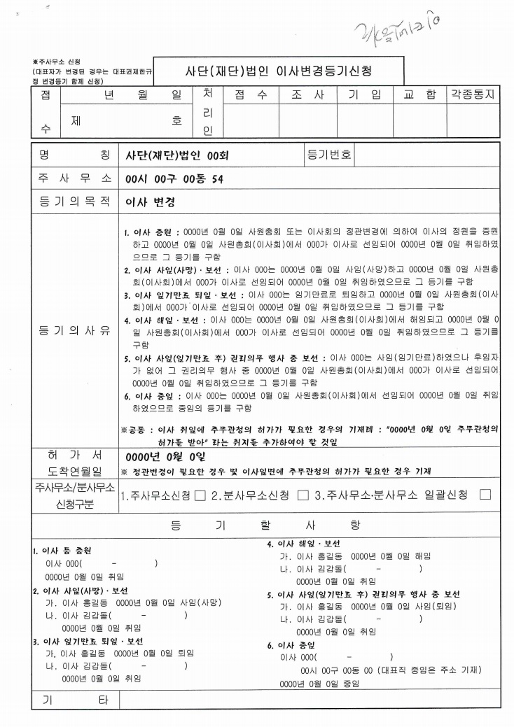  사단법인 이사변경등기