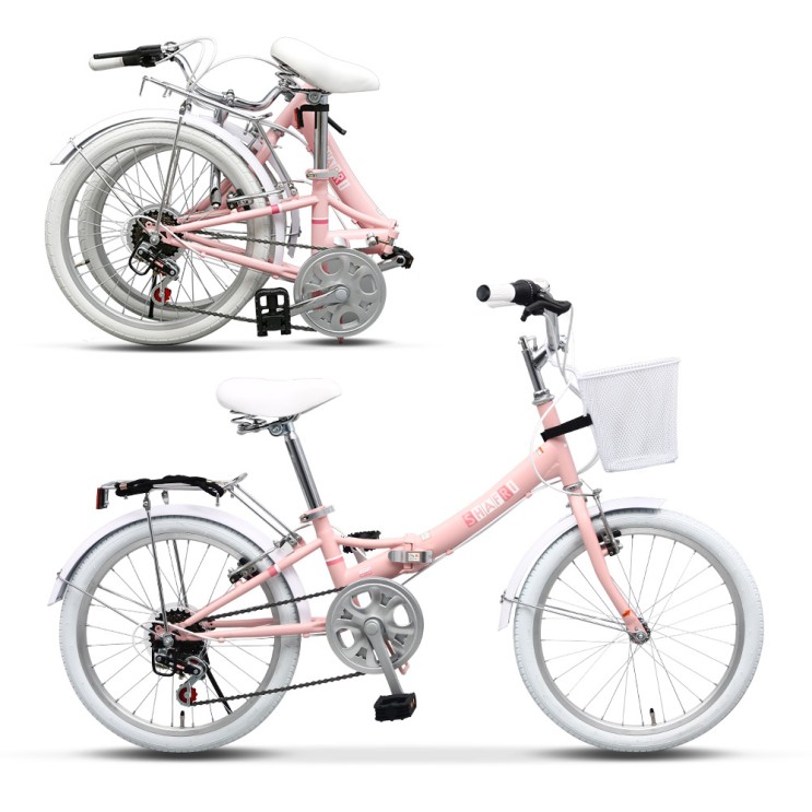 잘나가는 21년형 바이맥스 샤프리 자전거 미니벨로 20인치 접이식 접이형 바구니 미니 생활 접이식자전거, 핑크 추천해요