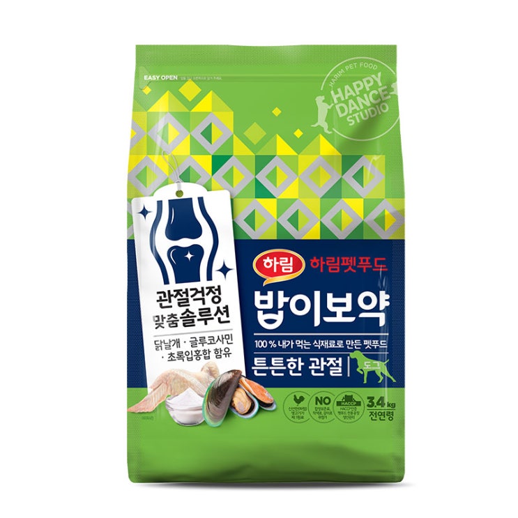 최근 인기있는 하림펫푸드 밥이보약 튼튼한 관절 전연령 강아지 사료, 닭, 3.4kg, 1개 ···