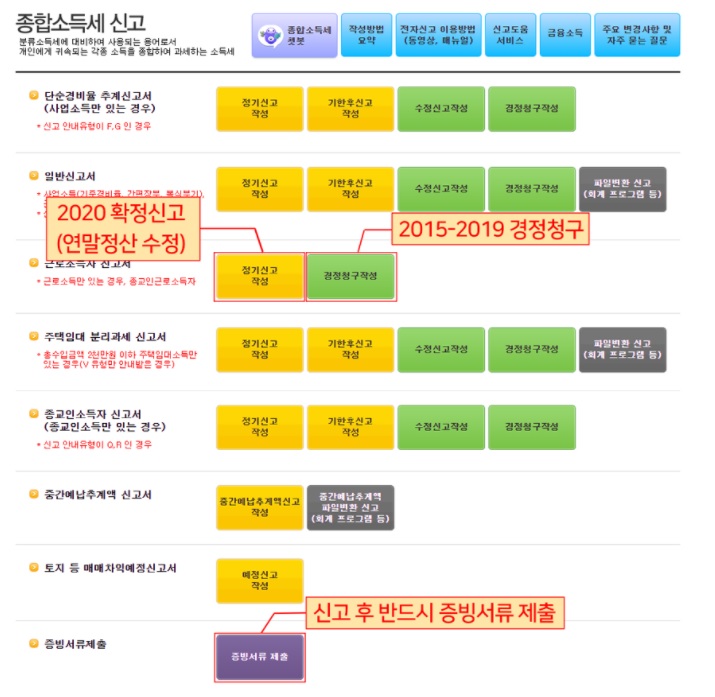  종합소득세 신고서제출 증빙서류 제출 따로 위치 링크 공유