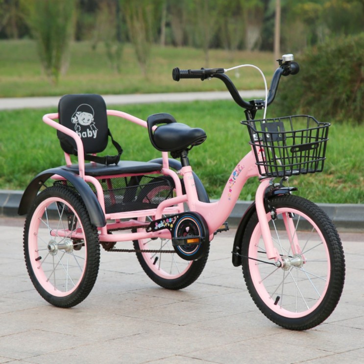 선택고민 해결 어린이용 세발자전거 화물 2인용 자전거 16인치 18인치, 18인치 핑크 ···