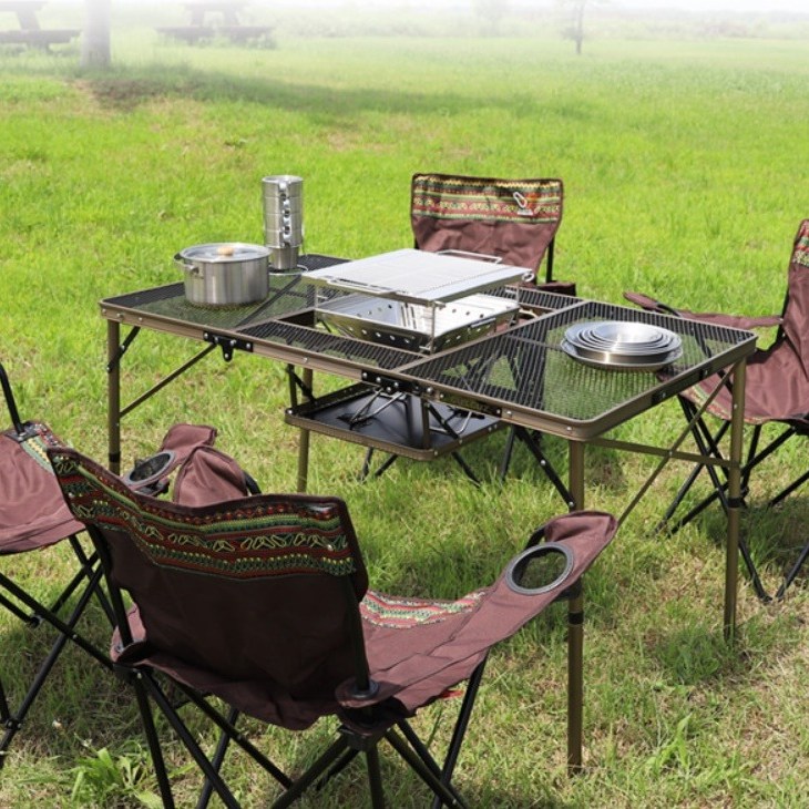 인지도 있는 cuscuz 접이식야외테이블 휴대용테이블 캠핑화로테이블 2단 3단 높이조절 샴페인골드색상, 아이언메쉬 3단 화로대 테이블 추천합니다