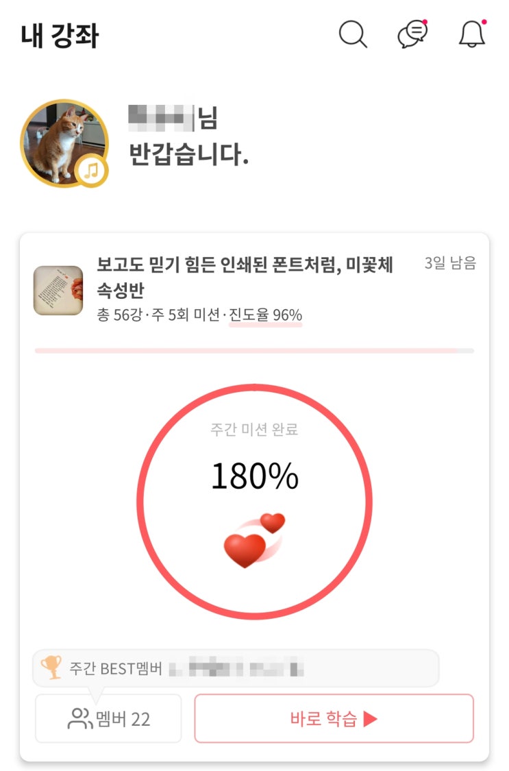  오늘일기-미꽃체 클래스도 곧 끝이다