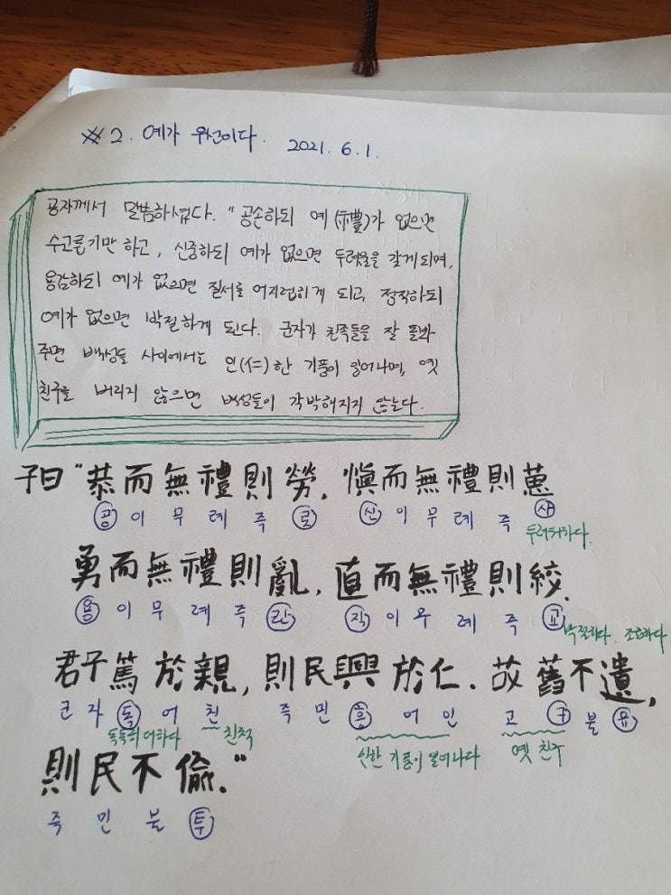  [논어필사] 8.술이(#2.예가 우선이다)