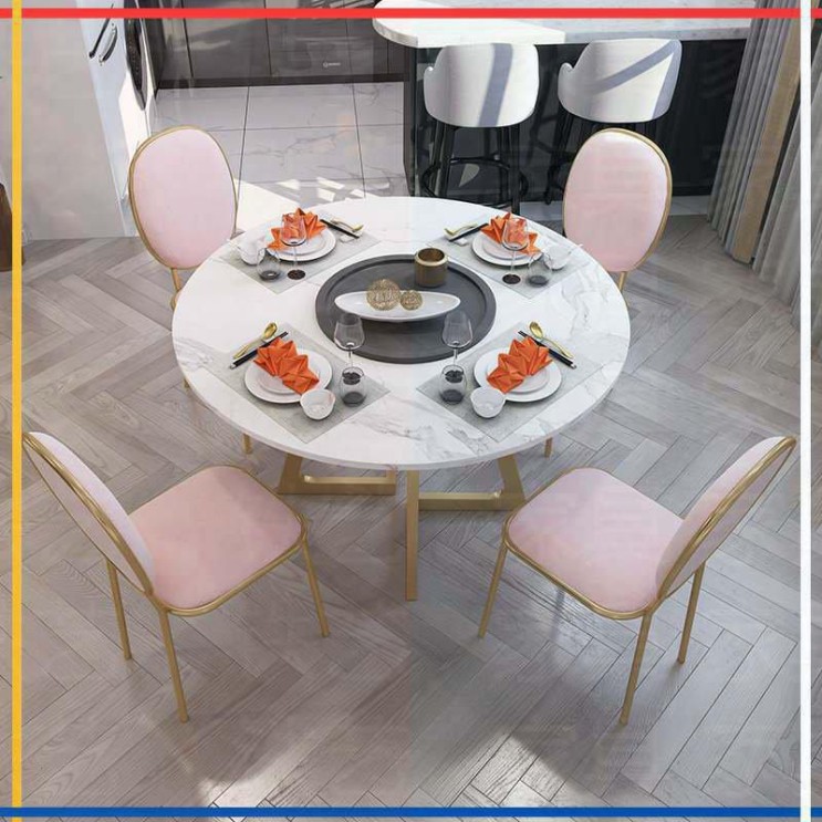 당신만 모르는 6인용 세라믹식탁 4인용 식탁 리빙 다이닝 세트 북유럽 원형 식탁과 의자 조합 대리석 식탁 가정용 식탁은 가벼운 사치품 작은 라운드 테이블 가벼운 럭셔리 스타일입니다