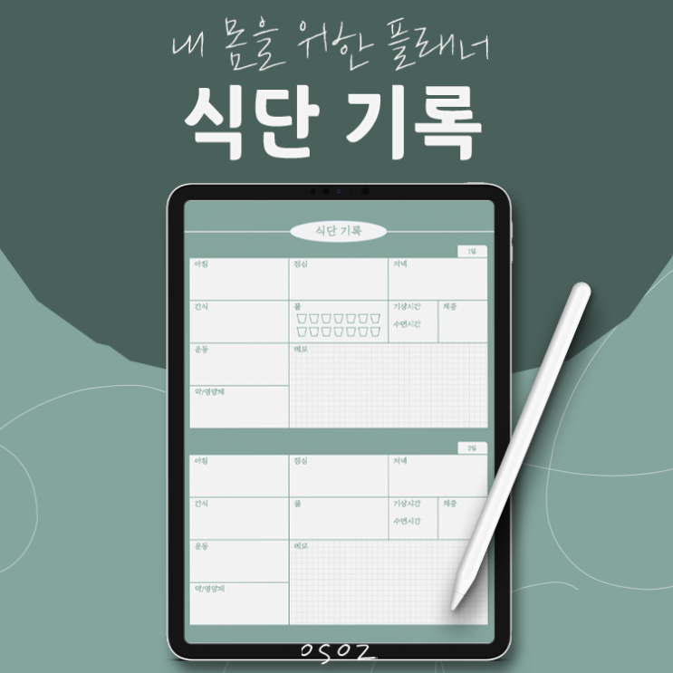  [OSOZ] 내 몸을 위한 플래너 - 한 달 식단 기록 (굿노트속지, 디지털플래너 속지)