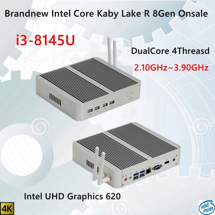 최근 많이 팔린 최신 Kaby Lake R 8Gen 팬리스 미니 pc i3 8145U 인텔 UHD 620 win10 듀얼 코어 4 스레드 DDR4 2400 2666 NUC|미니 P