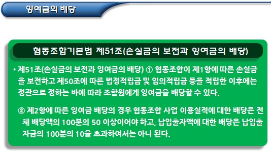 협동조합의 법정적립금 및 잉여금 배당 등