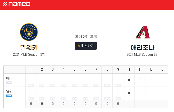  [MLB] 6월4일 밀워키 vs 애리조나 분석 프리뷰 픽