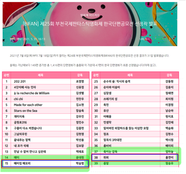  부천국제판타스틱영화제-[쥐뢰], [메이킹 메모리] 상영