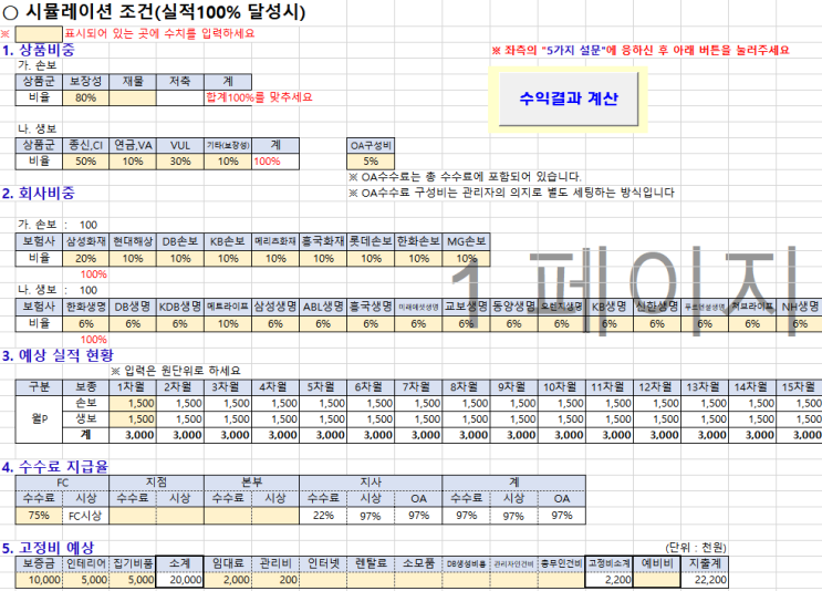  좋은 프로그램 공유합니다. 보험수수료 "손익 예측 프로그램"을 활용해보세요