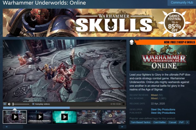 스팀 STEAM 워해머 언더월드: 온라인 Warhammer Underworlds: Online 게임 무료 다운 등록 배포
