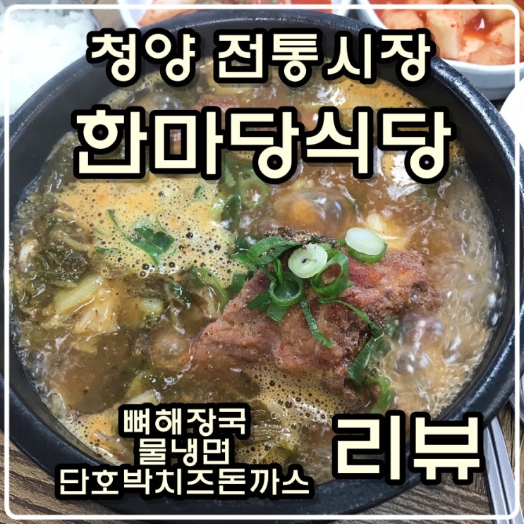 청양 전통시장 내 '한마당식당' 뼈해장국 & 물냉면(숯불고기) & 단호박치즈돈까스 리뷰