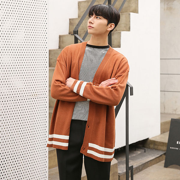  최근 인기있는 머시따 남성용 오버핏 두줄 배색 니트 가디건 추천합니다