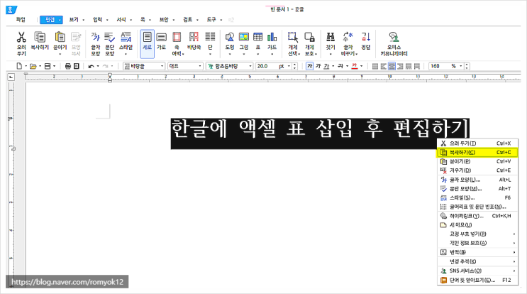  한글에 엑셀 표 삽입 후 음영 간단한 꿀팁과 엑셀 카메라 사용하기