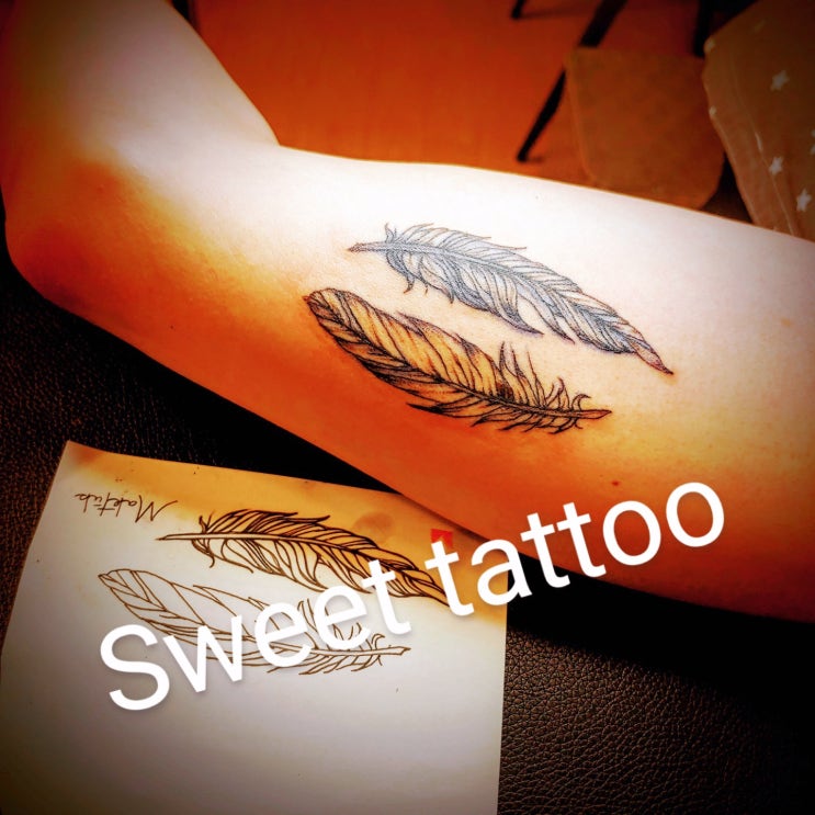 청천동타투,갈산동타투 샵 Sweet tattoo 남자 팔 깃털 타투