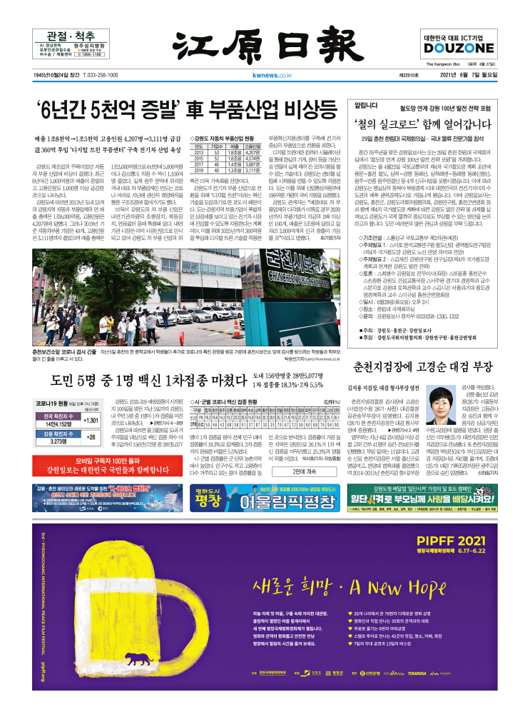  2021/6/7(월) 중앙지-지역일간지 1면 스크랩
