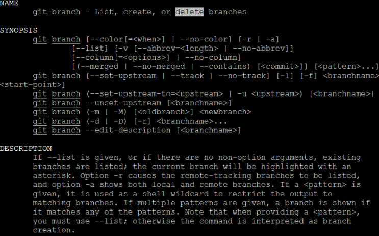  git branch 사용법 (옵션)