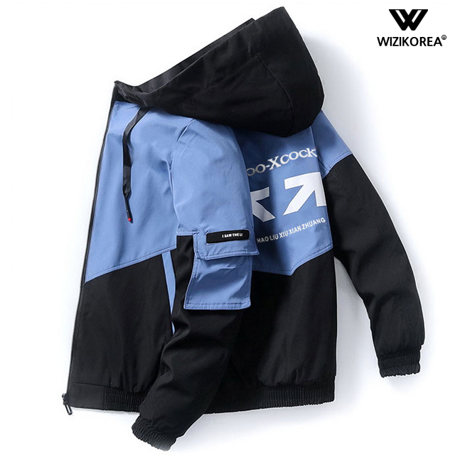 많이 팔린 위즈아이 V배색 후드 봄자켓 남성 집업 점퍼 W073J+국내발송+양말증정 ···