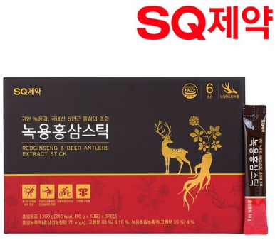  뉴질랜드 녹용, 6년근 홍삼으로 만든 SQ 제약 녹용 홍삼 스틱