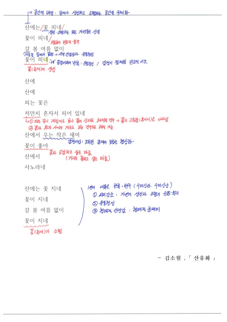  김소월 - 산유화 해석 / 해설 / 분석 / 정리
