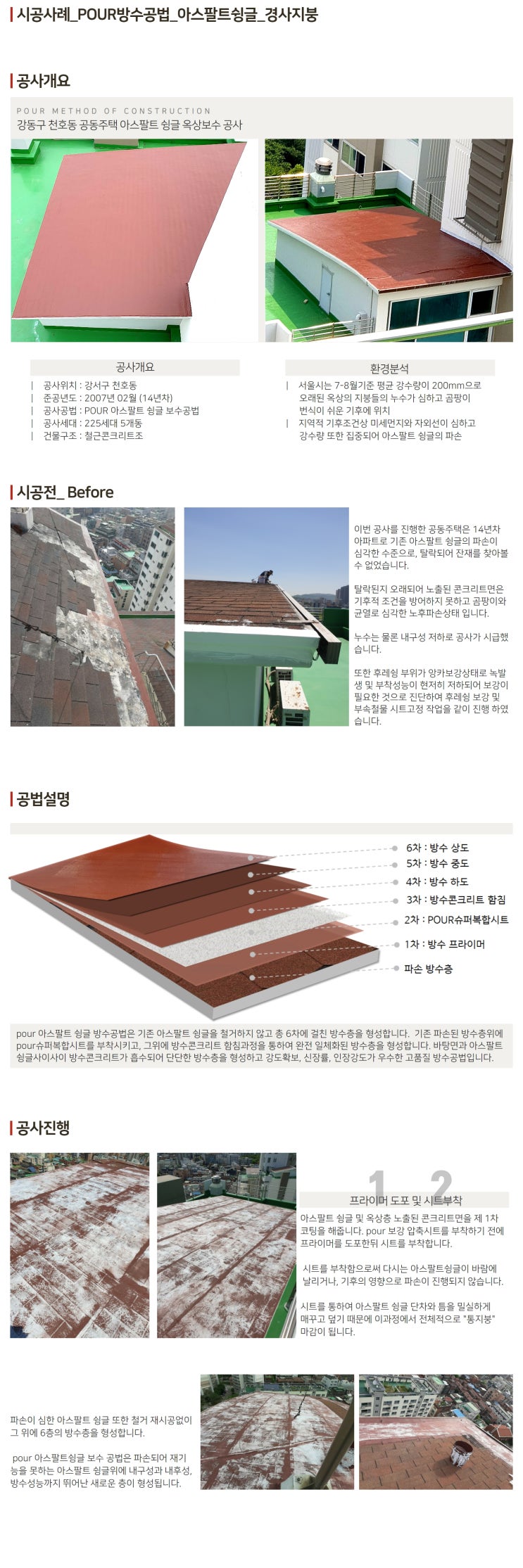  POUR방수공법)아스팔트 슁글 경사지붕 시공사례