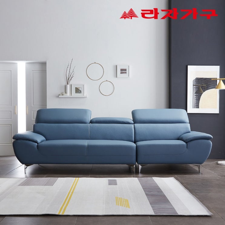  가성비 뛰어난 라자가구 이끌림 4인용소파 가죽 소파 무빙헤드레스트, 블루그레이 ···