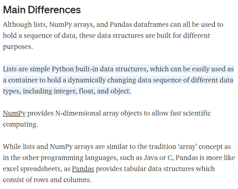 빅분기 실기 파이썬 List vs Numpy Array vs Pandas DataFrame (파이썬 기초 공부 빅데이터 분석기사 ...