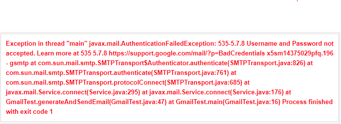 [JAVA] Gmail SMTP AuthenticationFalledException(535.5.7.8)