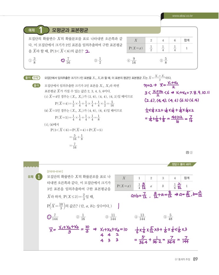수능특강 확률과 통계 p89, p91) 07 통계적 추정 예제 및 유제 문제 및 풀이 1 수능특강 확률과 통계 p89, p91) 07 통계적 추정 예제 및 유제 문제 및 풀이 1