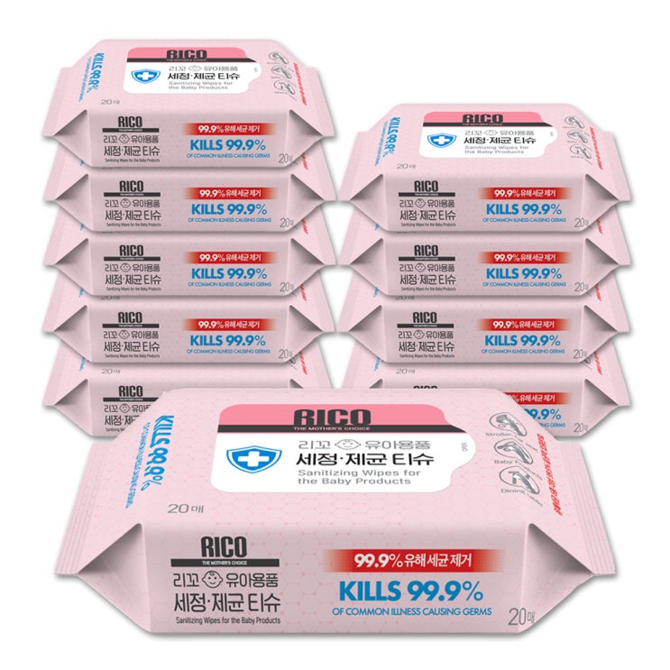 후기가 좋은 리꼬 유아용품 세정 제균 소독티슈 20매입, 160g, 10개 ··· 후기가 좋은 리꼬 유아용품 세정 제균 소독티슈 20매입, 160g, 10개 ···