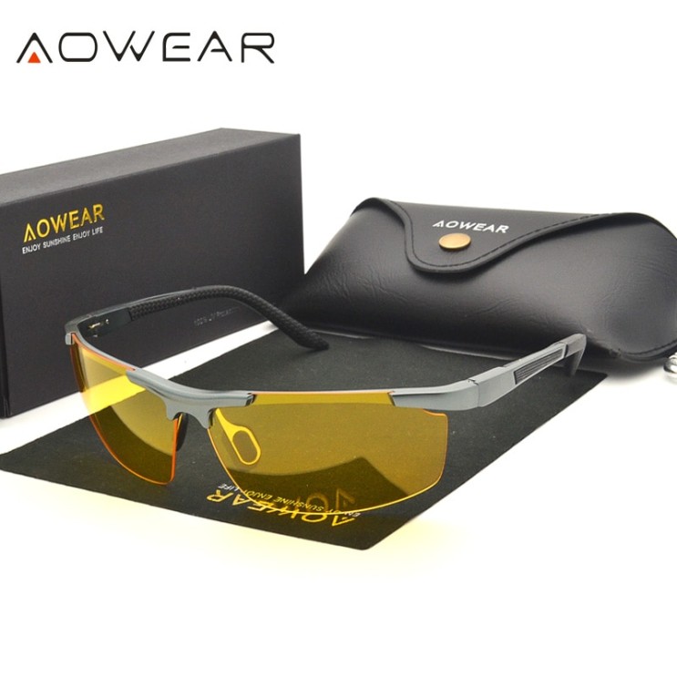 요즘 인기있는 Aowear 브랜드 야간 투시경 안경 옐로우 선글라스 남성용 편광 uv400 야간 운전 안경|glasses for driving|driver glassesnight