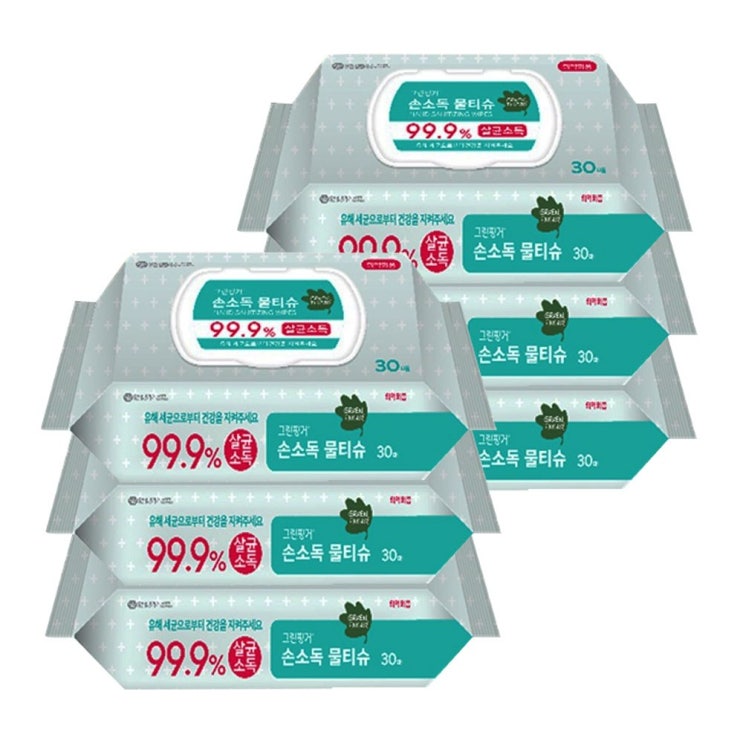 가성비갑 그린핑거 손소독 물티슈 캡형 30매, 6팩 ···