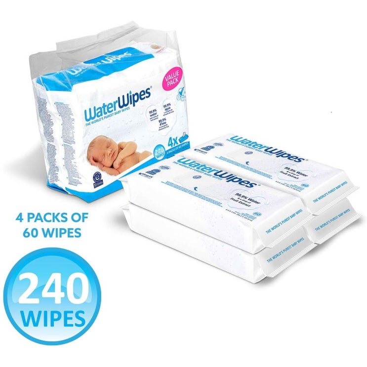 후기가 정말 좋은 WaterWipes Baby Wipes Sensitive 워터와이프스 신생아 아기 물티슈 60장 4팩 (240장) 좋아요