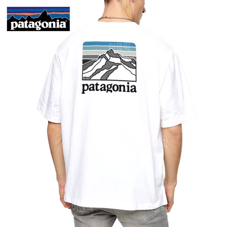 요즘 인기있는 파타고니아 라인 로고 릿지 포켓 반팔티 화이트 남자 티셔츠 라운드 오버핏 루즈핏 좋아요