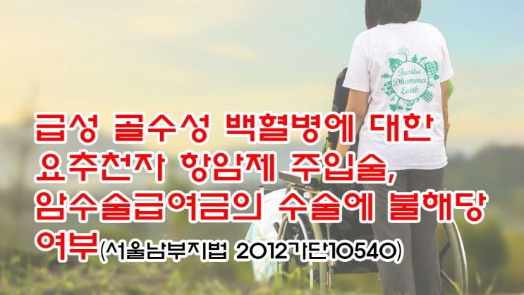  (유85) 급성 골수성 백혈병에 대한 요추천자 항암제 주입술, 암수술급여금의 수술에 불해당 여부(서울남부지법 2012가단10540)