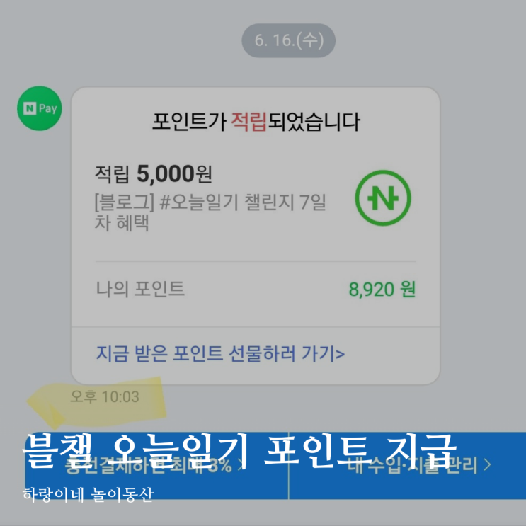  블챌 오늘일기 네이버페이 포인트 22시3분 지급 확인