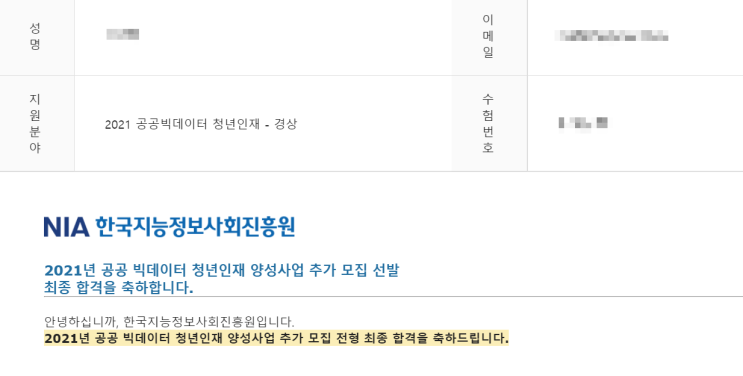  2021 공공 빅데이터 청년 인턴십(서류+면접전형 후기)
