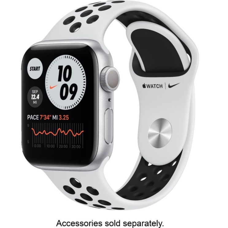 갓성비 좋은 MG293LLA Apple Watch Nike Series 6 (GPS) 44mm Silver Aluminum Case with Pure Platinum Black N