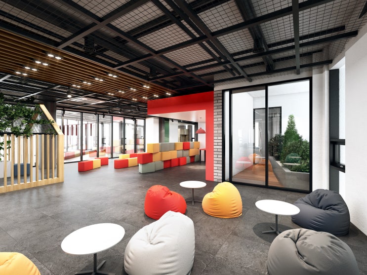 레드&옐로 조합의 개성 넘치는 사무실 인테리어 디자인