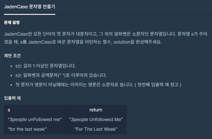  [프로그래머스] JadenCase 문자열 만들기(JavaScript)