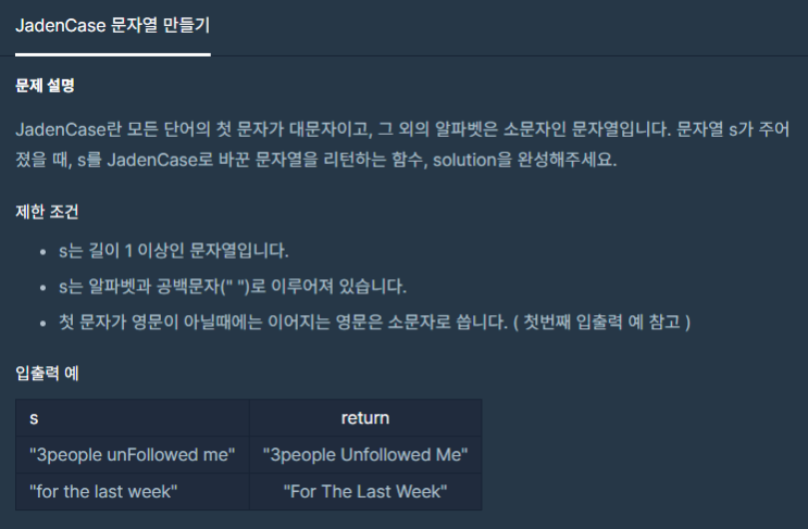 [프로그래머스] JadenCase 문자열 만들기(JavaScript)