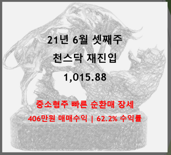  21년 6월 셋째주 중소형주 빠른 순환매 장세 (06/14~06/20) (feat. 406만원 매도손익, 62.2%, 천스닥 재진입 1015.88 장마감)