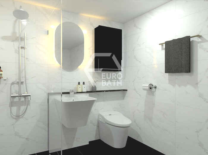 화이트 욕실 디자인 3D 실제 시공한 욕실과 비교해 보세요!