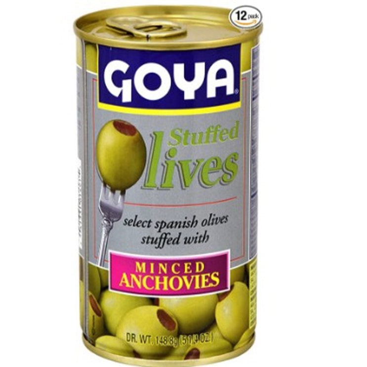 인기 많은 Goya Foods Manzanilla Olives Stuffed with Anchovies 고야 푸드 만자니야 올리브 통조림 5.25oz(148.8g) 12팩, 148