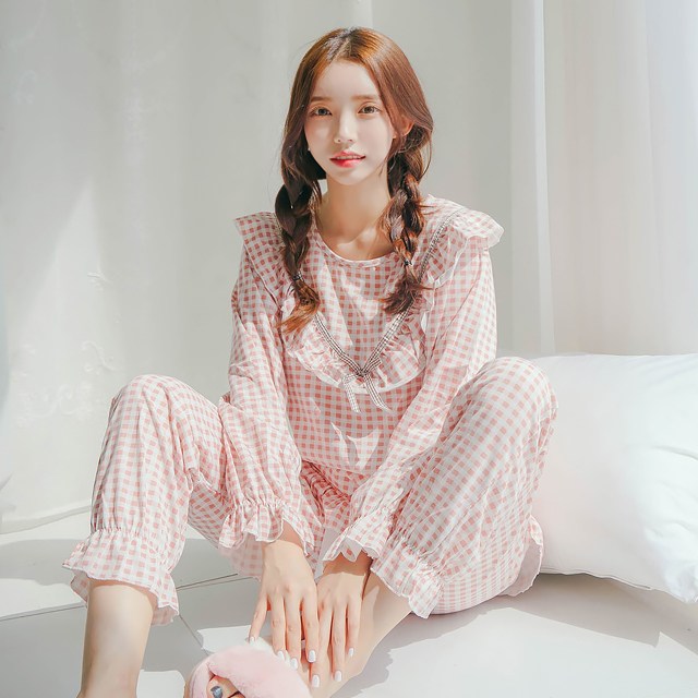 요즘 인기있는 말랑마쥬 잔체크 거즈면 파자마세트 추천해요