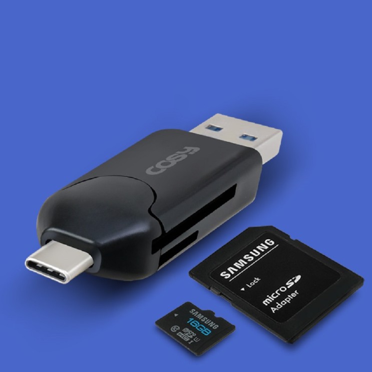 많이 찾는 코시 베이직 USB3.0 타입C OTG SD MicroSD 메모리 멀티 카드 리더, 블랙, CR2013C ···