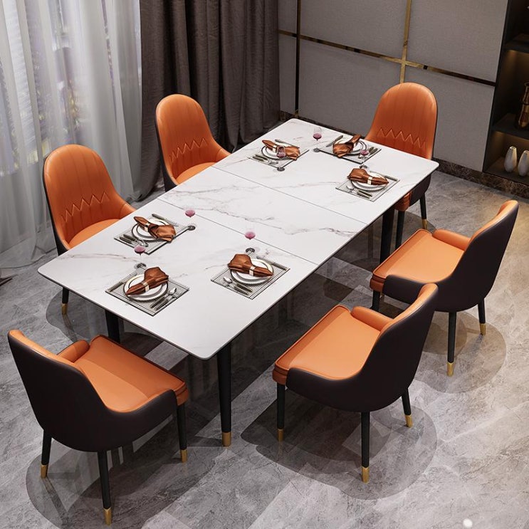 핵가성비 좋은 코스트코 6인 원형 대리석 돌식탁 이탈리아 미니멀리스트 락 보드 식탁과 의자 세트 모던, 1.1m 식탁 ···