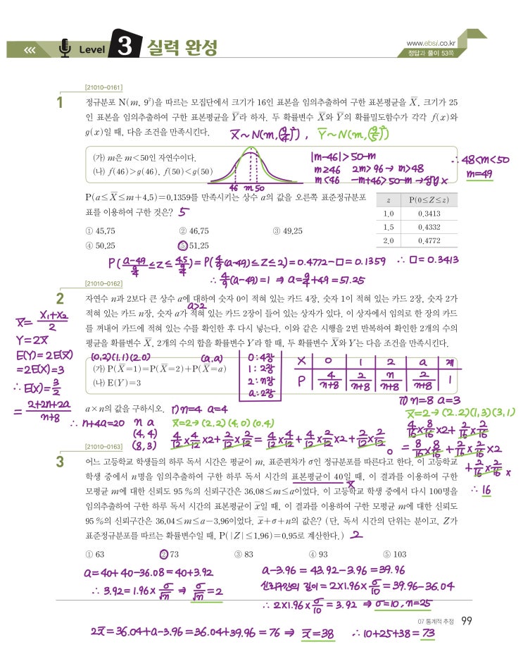수능특강 확률과 통계 p99) 07 통계적 추정 level 3 문제 및 풀이 수능특강 확률과 통계 p99) 07 통계적 추정 level 3 문제 및 풀이